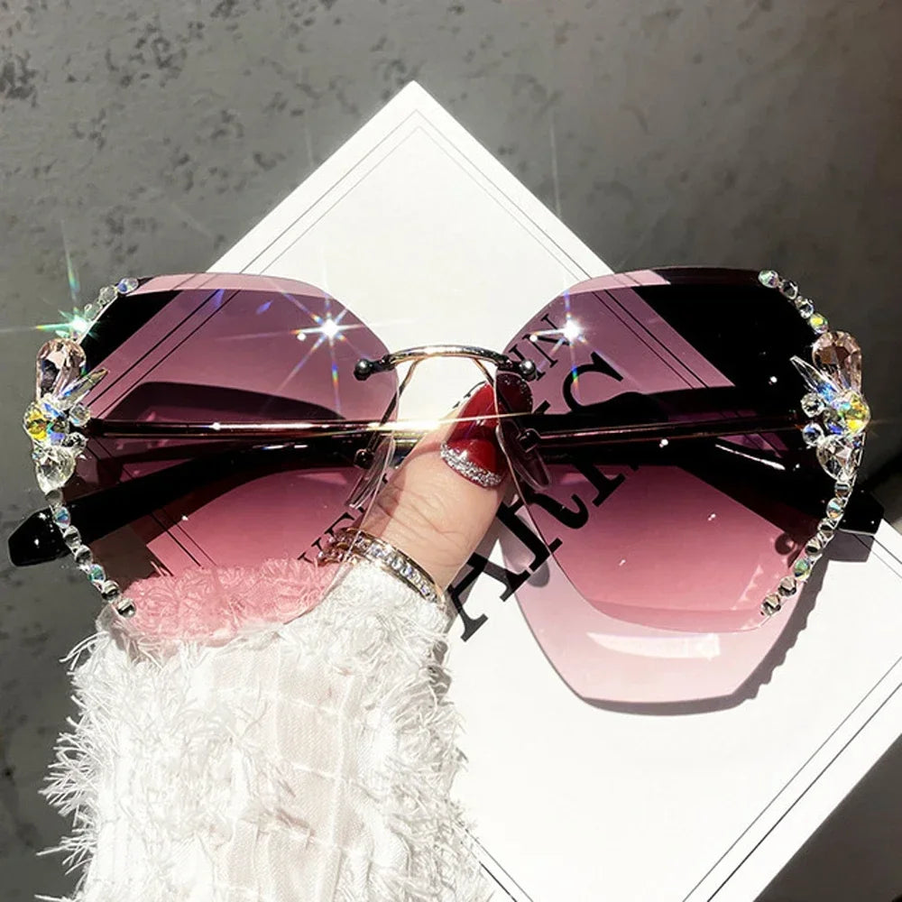 2025 Luxury Design Vintage Rimless Rhinestone Sunglasses