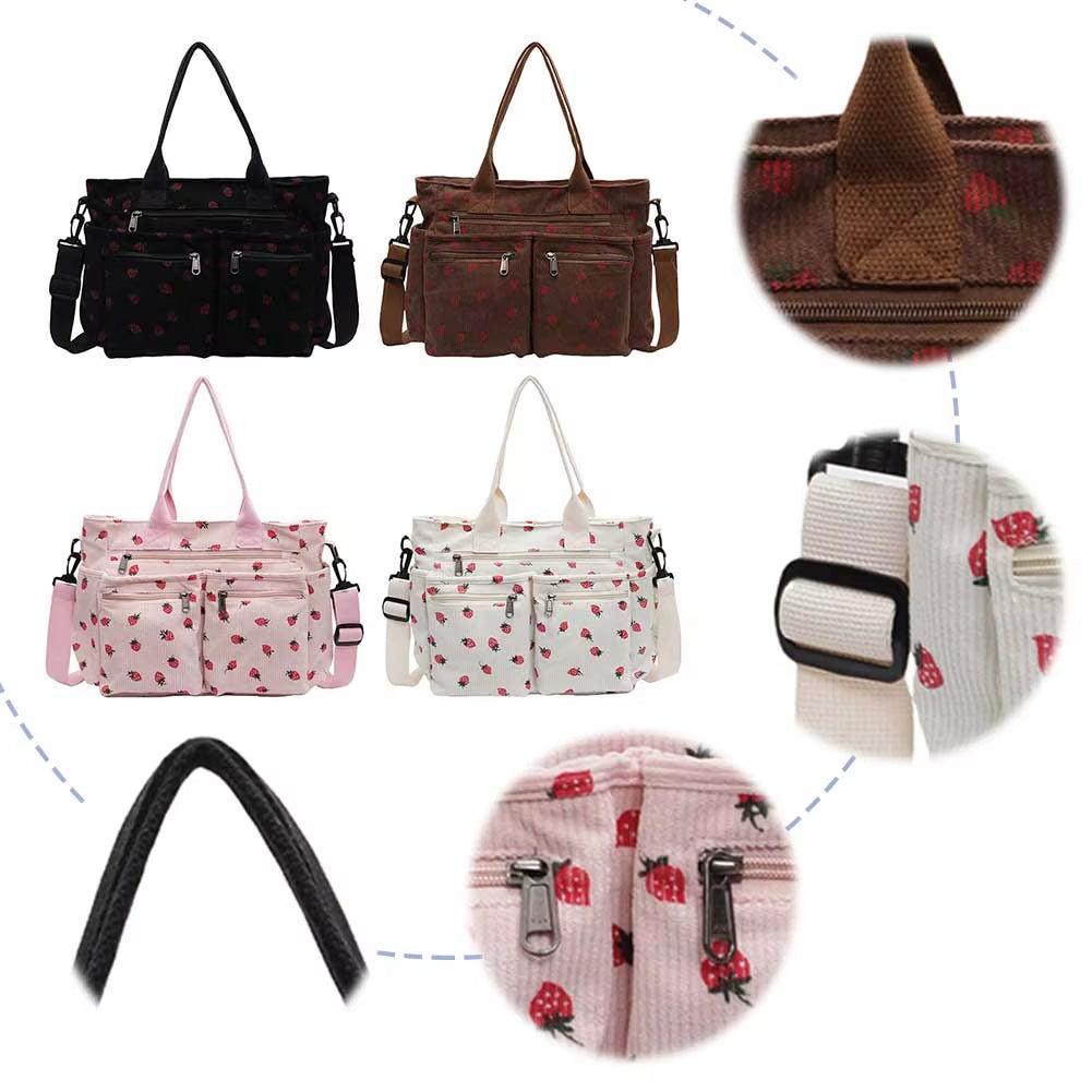 Trendy Women's Strawberry Commuter Bag with Zipper Closure