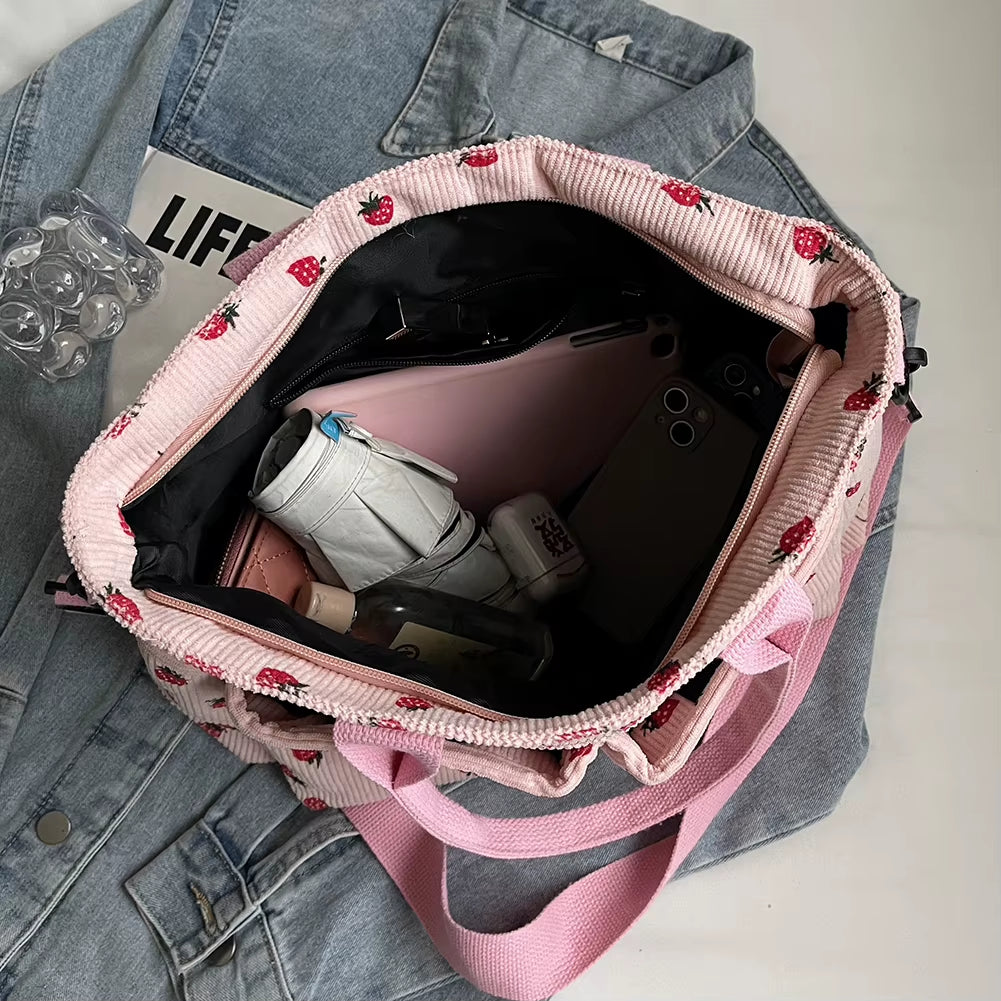 Trendy Women's Strawberry Commuter Bag with Zipper Closure