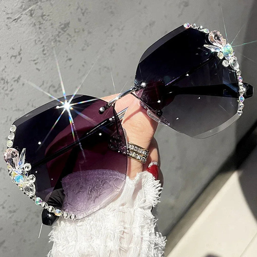 2025 Luxury Design Vintage Rimless Rhinestone Sunglasses