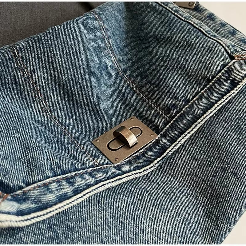 Retro Denim Shoulder Bag With Fashion Chain