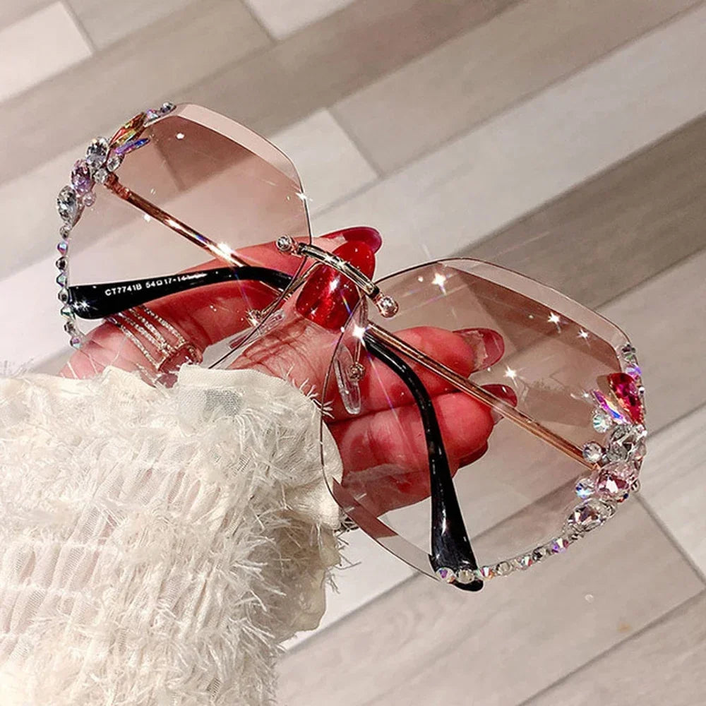 2025 Luxury Design Vintage Rimless Rhinestone Sunglasses
