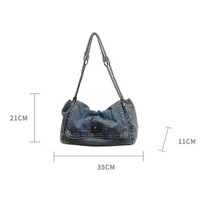 Retro Denim Shoulder Bag With Fashion Chain